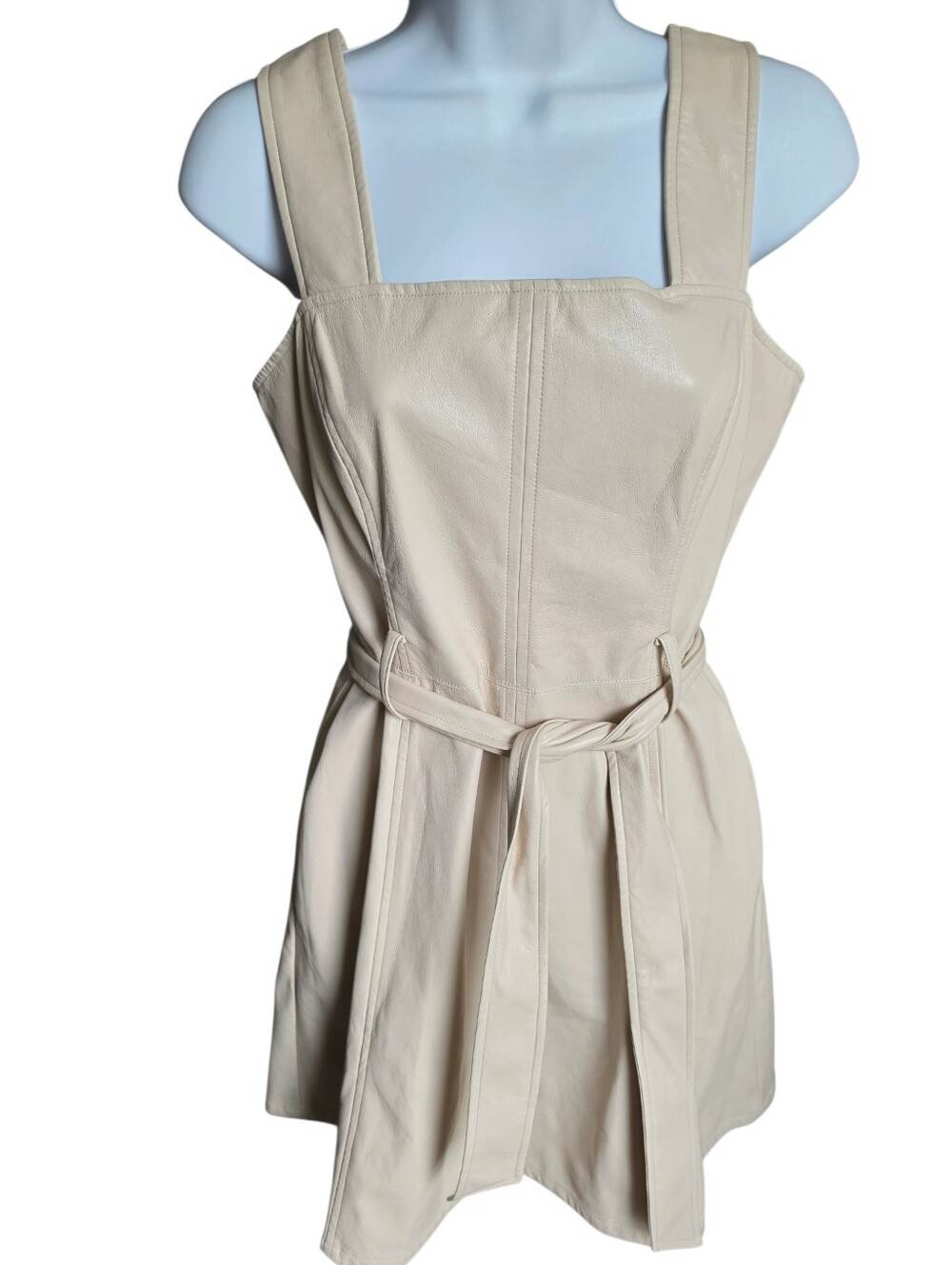Shoshanna Atticus Cream Faux-Leather Mini Dress – Size 4